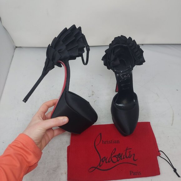 CHRISTIAN LOUBOUTIN Black Maria Frou Alta Satin Platform Pump Shoe - Picture 13 of 13